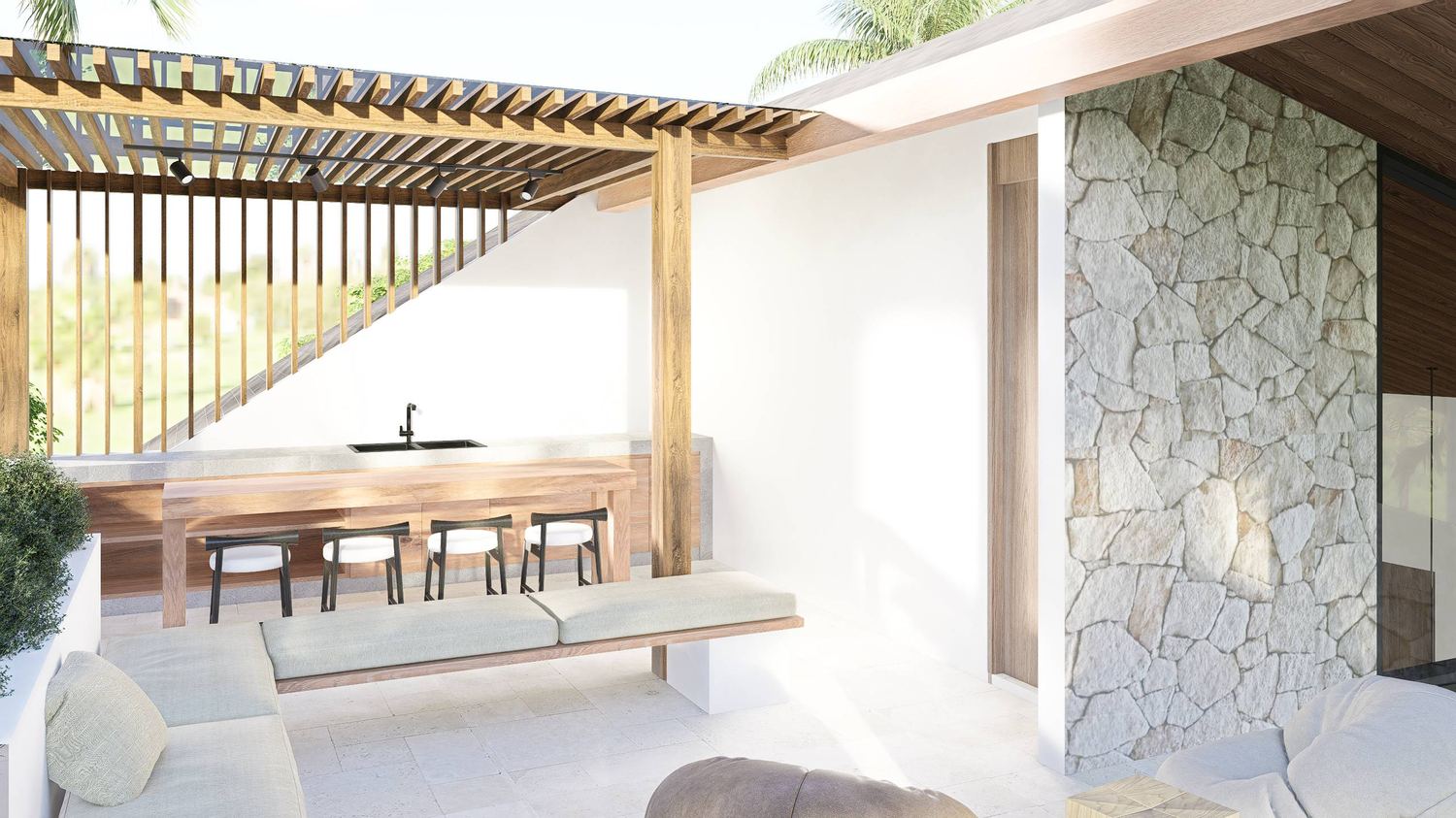 Rooftop avec bar et pergola